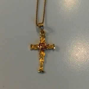 Vintage 14k Gold Cross Pendant/24" Box Chain